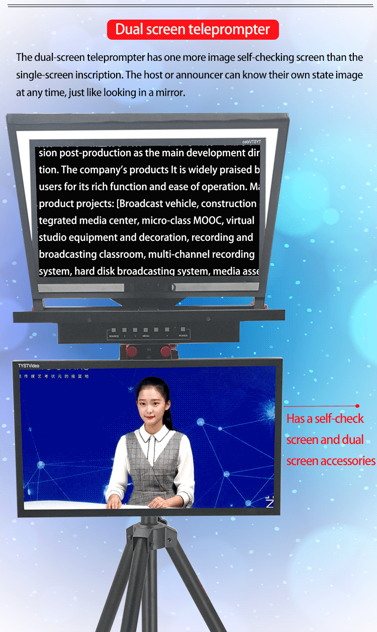 24 inch Single Screen Wireless Remoter Tripod Broadcasting Announcer Teleprompter for Live Stream