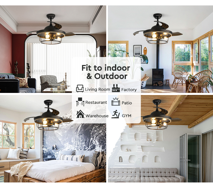 LED Light and Remote Control Ceiling Fan with Metal Lamp Body Energy Saving Design