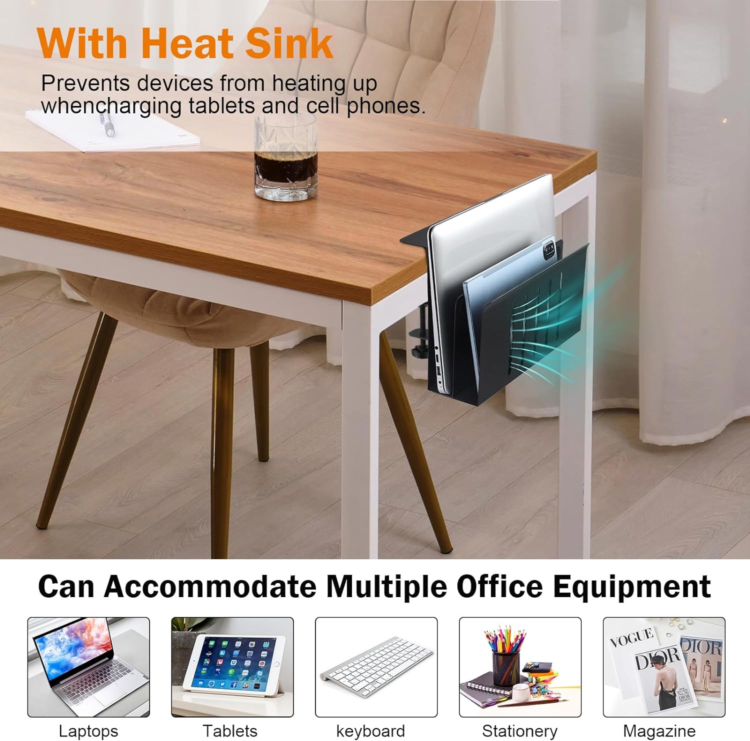 Functional Design Double-Deck Hanging Desk Laptop Organizer with Magnetic Pen Holder