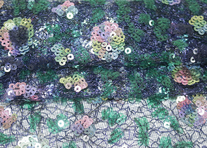 Multi-color 3D Sequin Lace Fabric Navy Customized Lace Dress Design