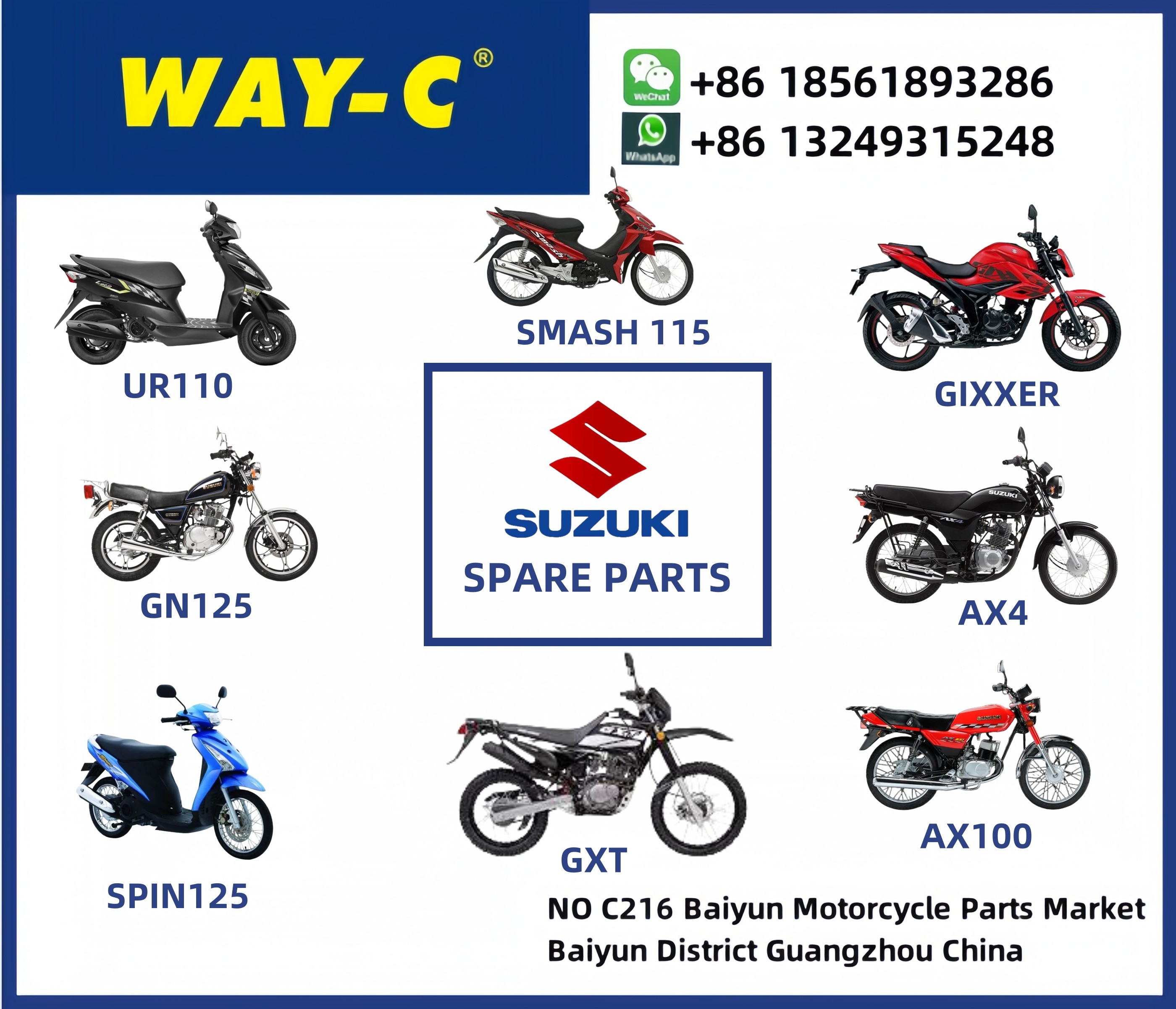 WAY-C Tricycle Motorcycle Spare Parts TVS BAJAJ HONDA HAOJUE YAMAHA SUZUKI