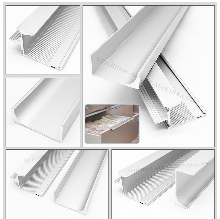 J Profile Aluminium Profile Trim Handle , 1.2mm Brushed Aluminum Drawer Pulls