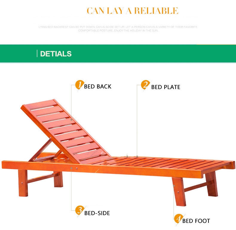 Beach Chair Solid Wooden Outdoor Furniture Folding Recliner Sofa For Hotel Swimming Pool