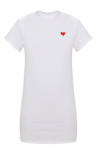 Women Classic Version White Heart Embroidered T Shirt Dress With O Neck