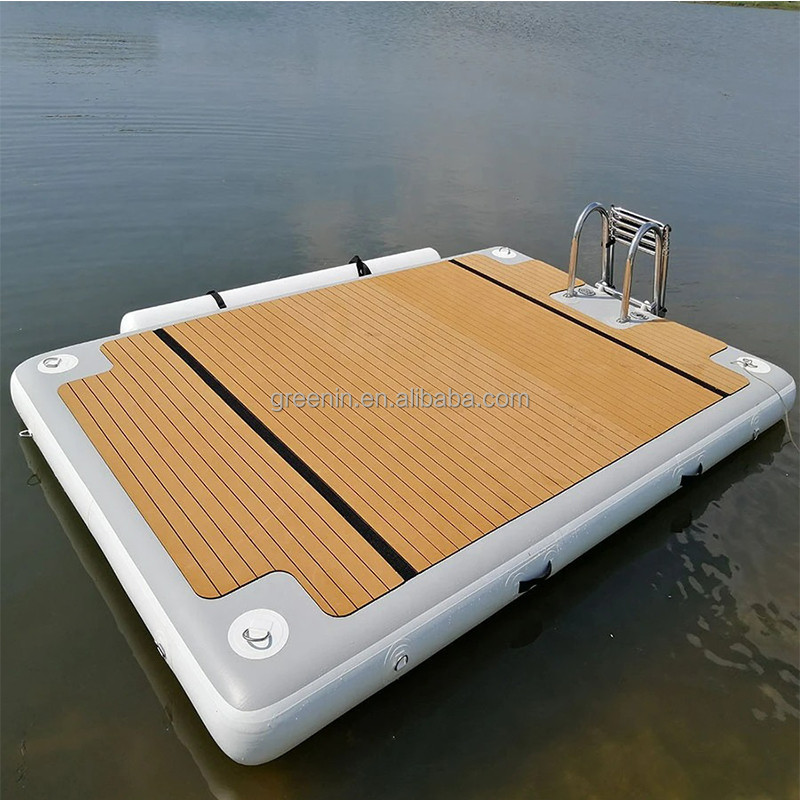 Commercial water drop stitch docking platform docks island inflatable floating teak pontoon dock hangout dock