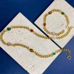 stainless steel Jewelry Set colorful Oval stone Bracelet Necklace for Women