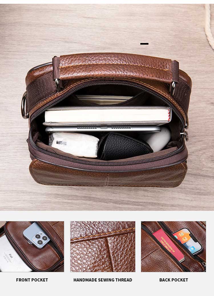 Genuine Leather Men Small Flap Top-handle Handbags Crossbody Bag for Shoulder Messenger