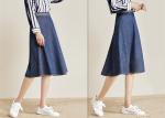 Indigo Denim Ladies Skirt Dress Beltd High Waist Knee Length Skirt Wide Hem