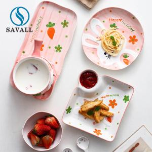 China OEM ODM Pink 21pcs Childrens Ceramic Dinner Set Home Hotel Use wholesale