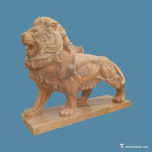 China Solid Marble Stone Carving Sculpture Walking Lion Animal For Decoration wholesale