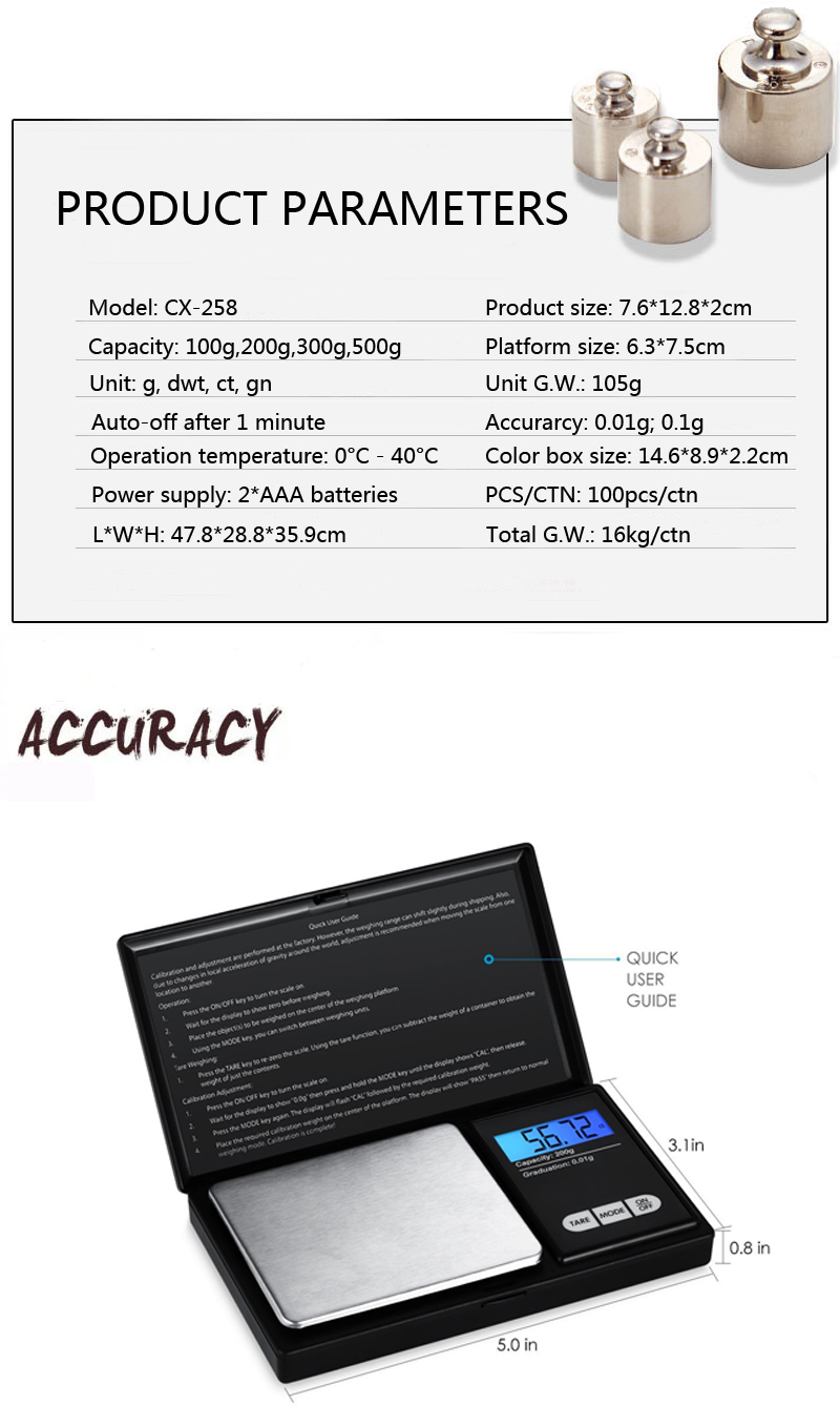 High Precision ABS Stainless Steel Pocket Scale 0.01g Accuracy Mini Digital Jewelry Scale Scale size 7.6*12.8*2 cm