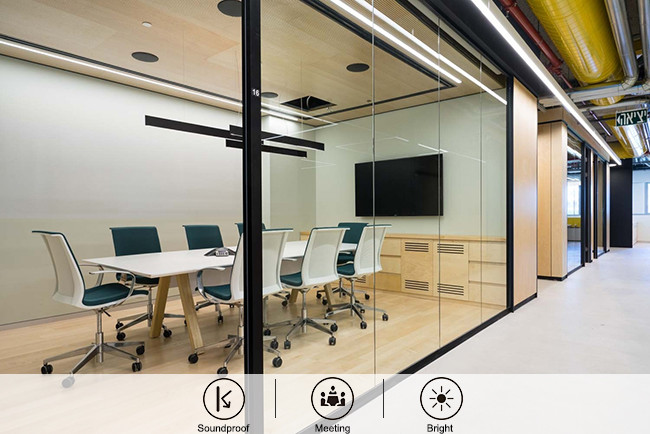 Double Layer Frosted Glass Wall Partition Frameless Glass Wall System With Shutter