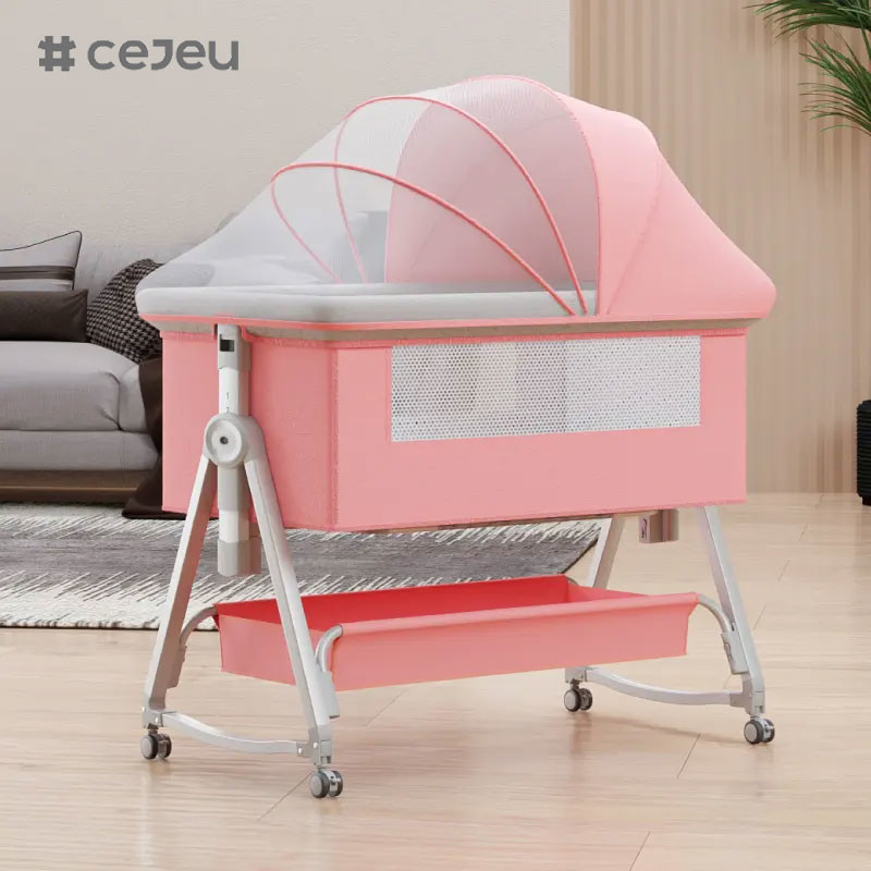 Detachable baby bassinet bedside crib with mosquito net and mattress, Crib Adjustable height, newborn baby must have bed