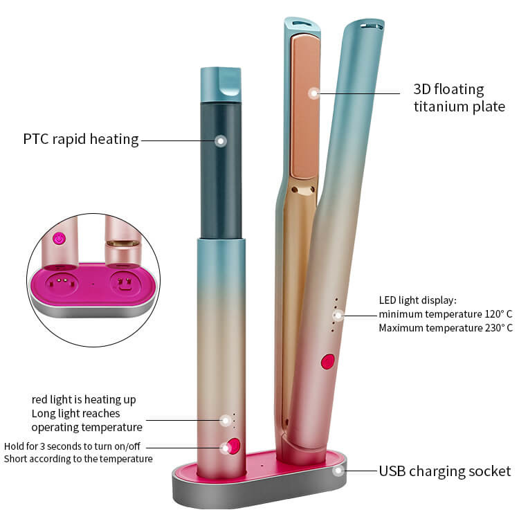 Hair Straightener And Curling Iron Set Cordless Travel Hair Straightener