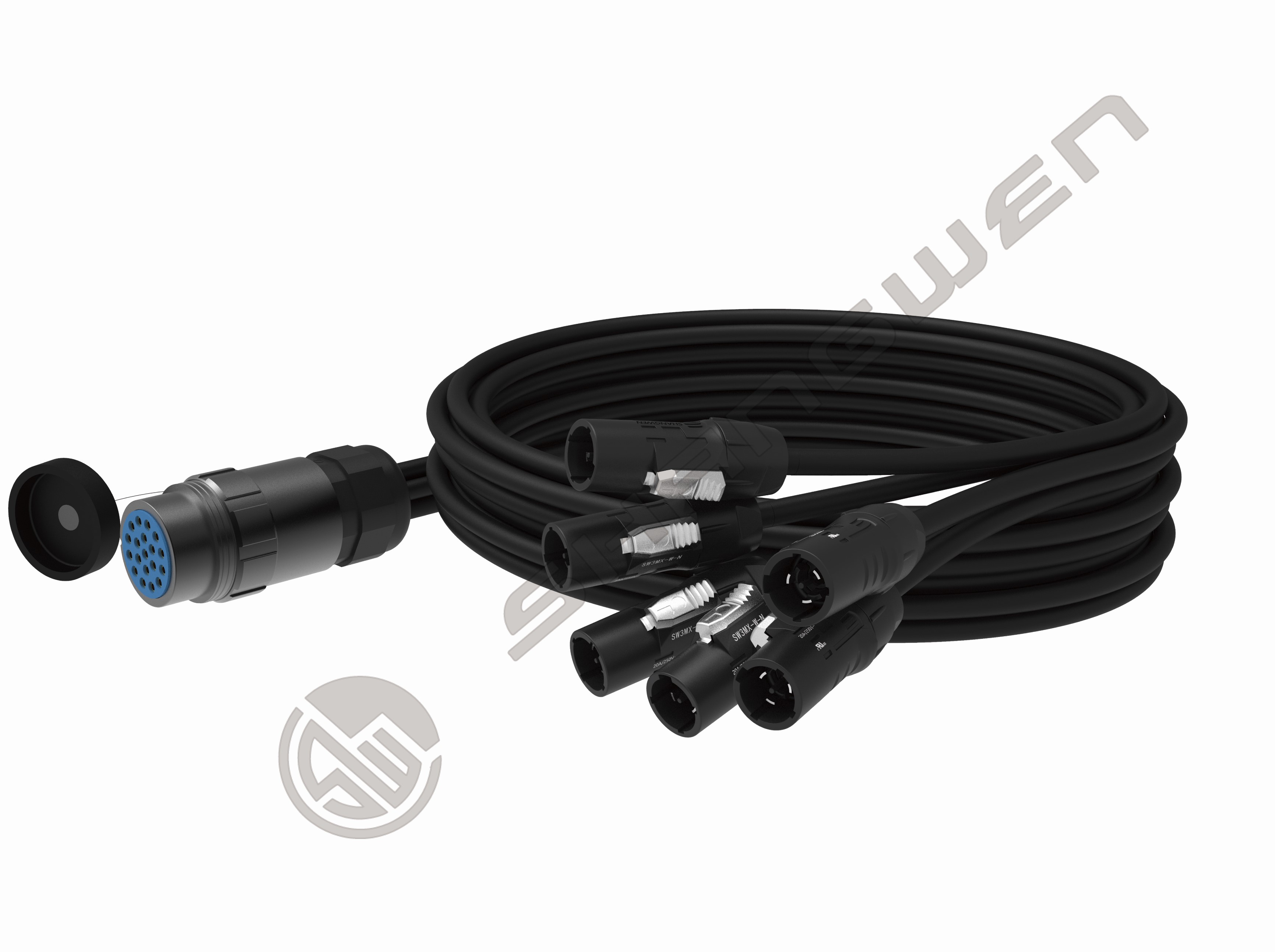 Powercon True1 Industrial Application IP67 Waterproof Male Connectors Split Cable Extension 6 Head Power Cord for Commercial