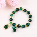Natural Green 10mm Tiger Eye Bracelet With Copper Gold Plating