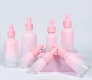China Round Luxury Serum Gradient Pink Glass Eye Dropper Bottle 5ml 10ml 15ml 30ml 100m wholesale