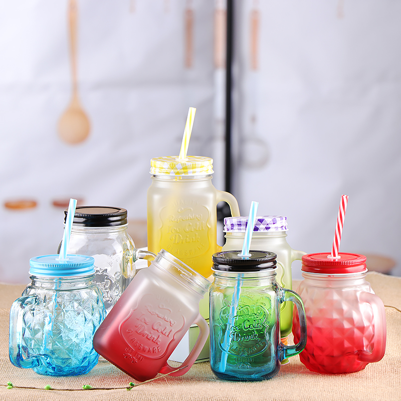 Creative Fruit Juice Cold Drink Cup Vintage Rooster Cup with Mason Glass and Straw Handle