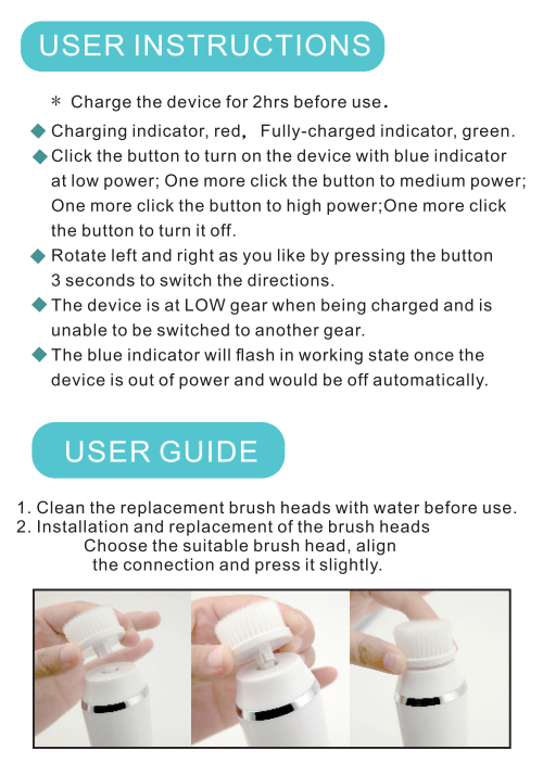 300 MAH Rechargeable Facial Cleansing Brush , Spin Brush Face Cleanser