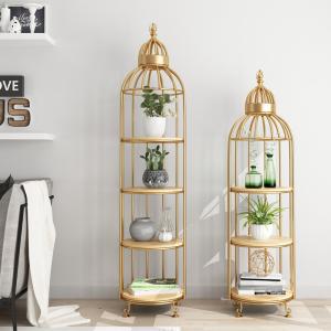 China Bird Cage Shape Gold Three Storey Metal Flower Stand wholesale