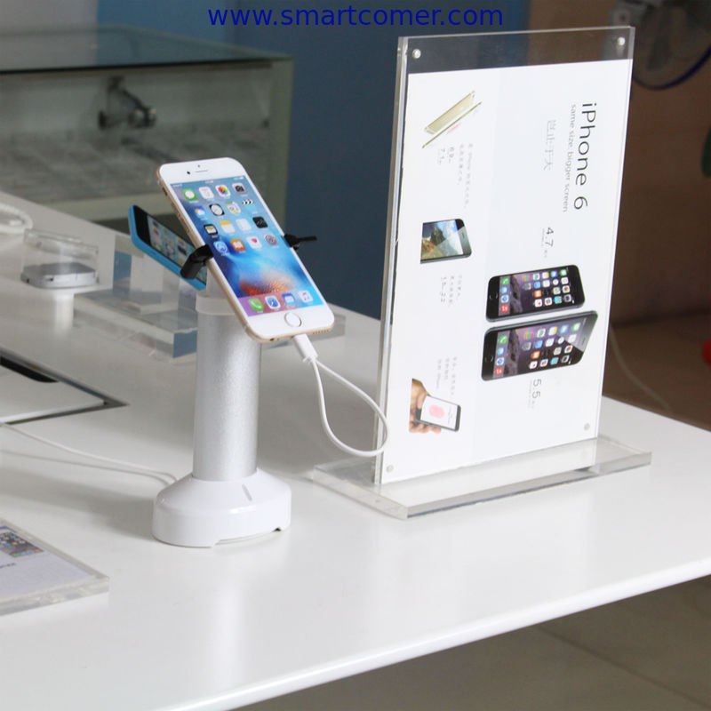 COMER Mobile phone security display stand with alarm grippers cable internal