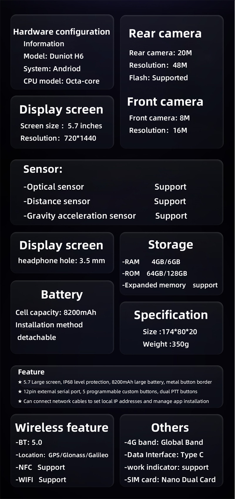 Duniot H6 Industrial Poc Intercom Ex Explosion Proof Mobile Phone IP68