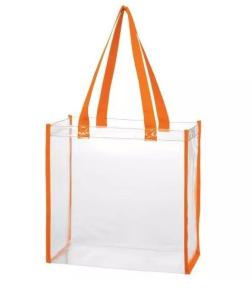 China Transparent PVC Promotional Shopping Bags With Long Webbing Shoulder Strap wholesale