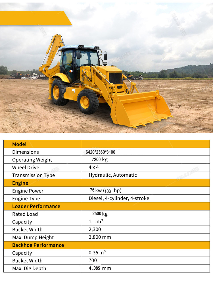 4x4 Retroexcavator Loader with WEICHAI Engine and Hydraulic Valve Integration