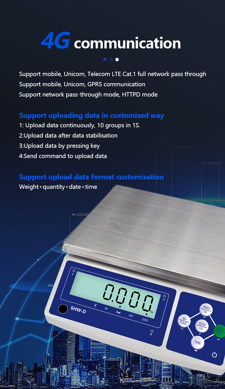 SHWDL-30KG USB Storage Communication Scale with LCD Display and AC/DC Power Supply