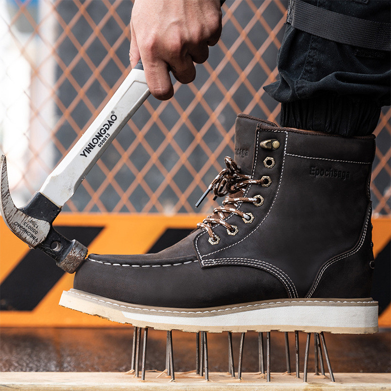 Wholesale Nubuck Leather Goodyear Welt Engineer Rubber Steel Toe