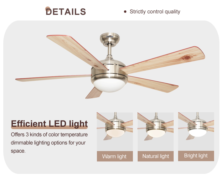Metal Lamp Body Material 52 Inch Ceiling Fan with Remote Control and 360 Degree Rotation