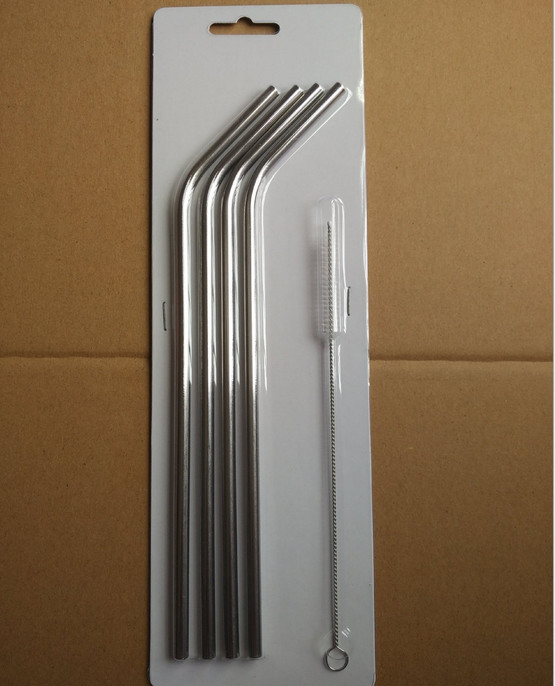 Stainless Steel Straws Set Of 4, Free Cleaning Brush Included Metal drinking straw