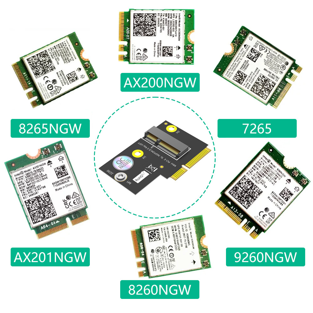 M.2 NGFF key E to Half-size Mini PCI-E Adapter for WiFi6 AX200, 9260, 8265 ,8260 ,7265 card and Y510P Model
