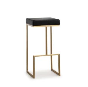 China Modern brushed brass gold stainless steel PU leather upholster barstool for cafe bar hotel wholesale