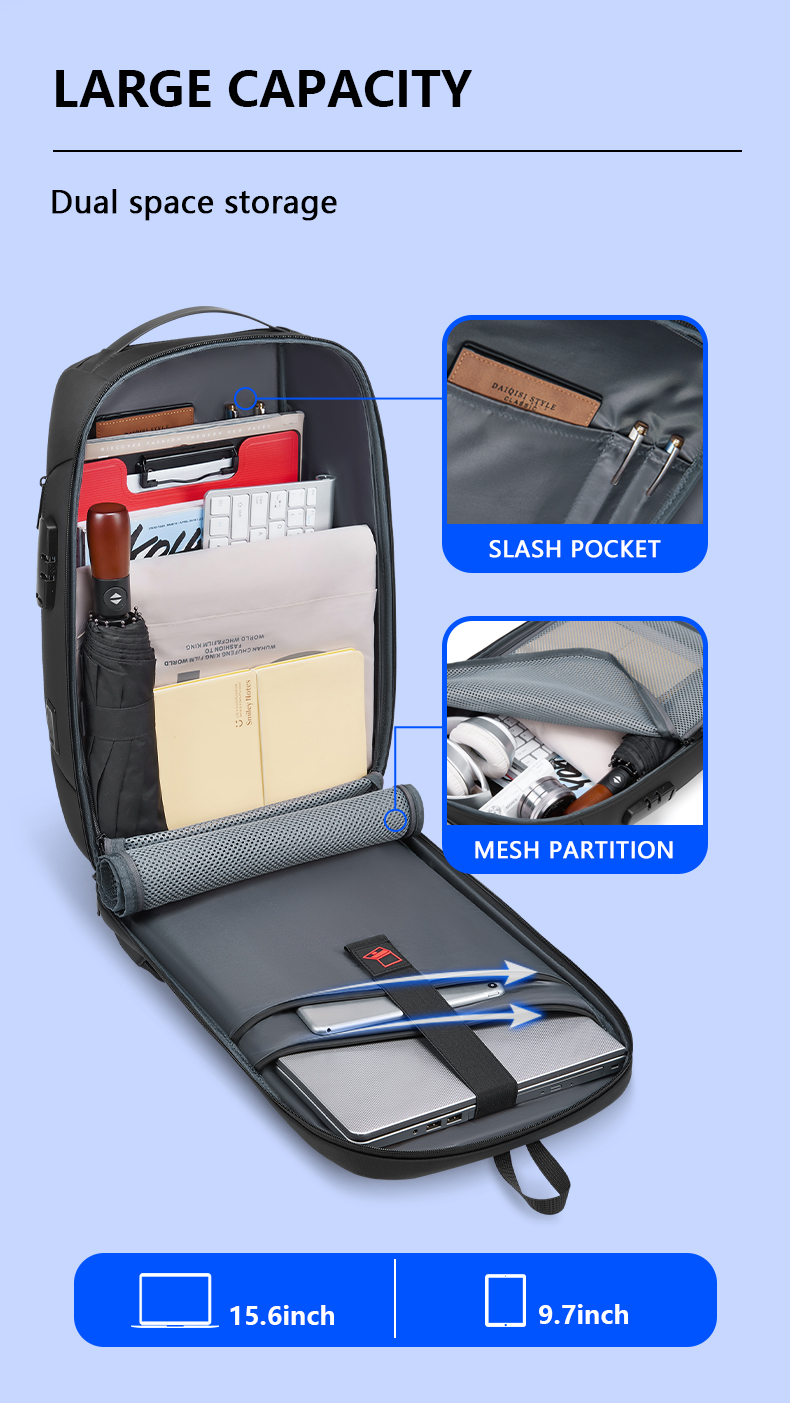 Male Polyester Waterproof Business Backpack Anti Theft Fashionable