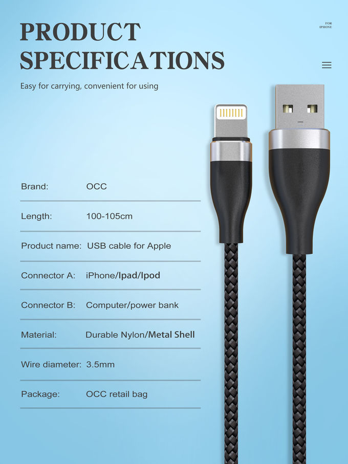 BSCI Apple Iphone Charger Cord , OCC 3FT Lightning To Usb Cable