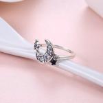 Dainty Star And Crescent Moon Open Ring 925 Sterling Silver For Women Teen Girls