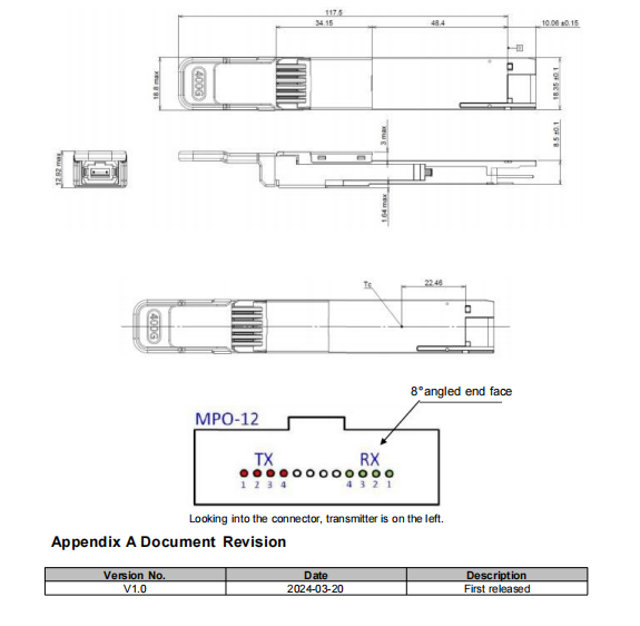 400G DR4 QSFP Hot Plug Optical Transceiver MPO 12-Interface DD MSA Compliant Consumption Network 400Gbps Ethernet/InfiniBand