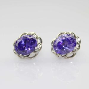 China 925 Silver Jewelry 8mmx10mm Oval Purple Cubic Zircon Earrings(PSJ0432) wholesale