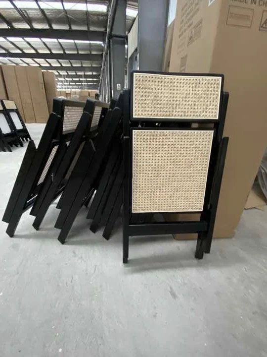 Restaurant Folding Outdoor Wicker Dining Chairs Wooden Frame Rattan Side Chair