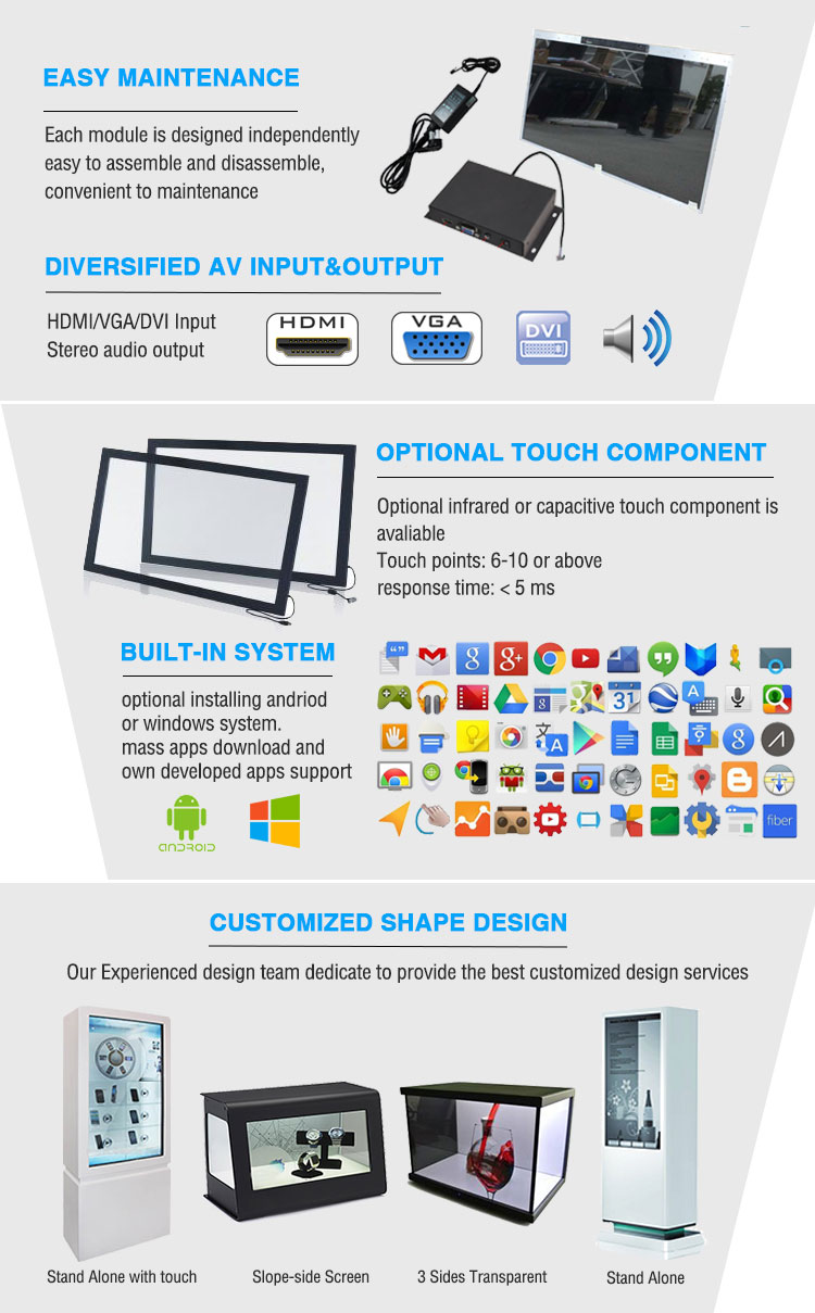 Compatible Transparent Touch Display , Transparent Lcd Display Interface HDMI VGA DVI