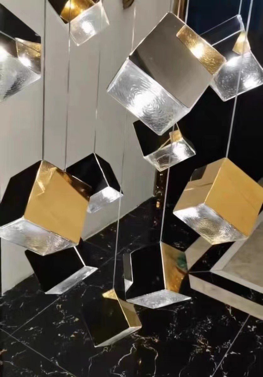 Zhongshan Supplier Big Gold and Silver Square Shade Interior Living Room Decorative Lighting Chandelier