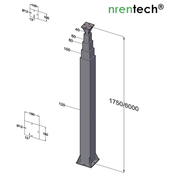 galvanized telescopic mast 6m extended/ 1.75m retracted/ 50kg payloads- NR-G1750-6000
