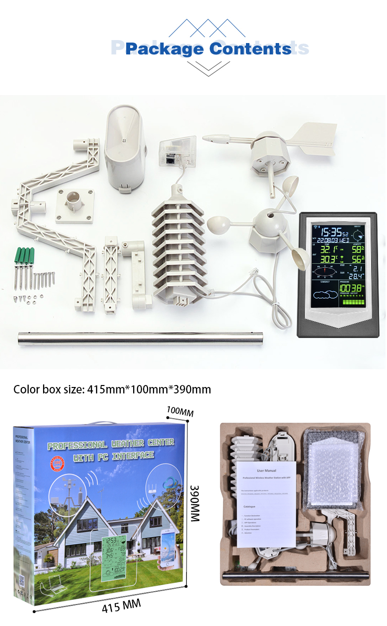 Digital Weather Station With Wireless Outdoor Sensor Black And Silver Wind Speed Range 0-50m/S