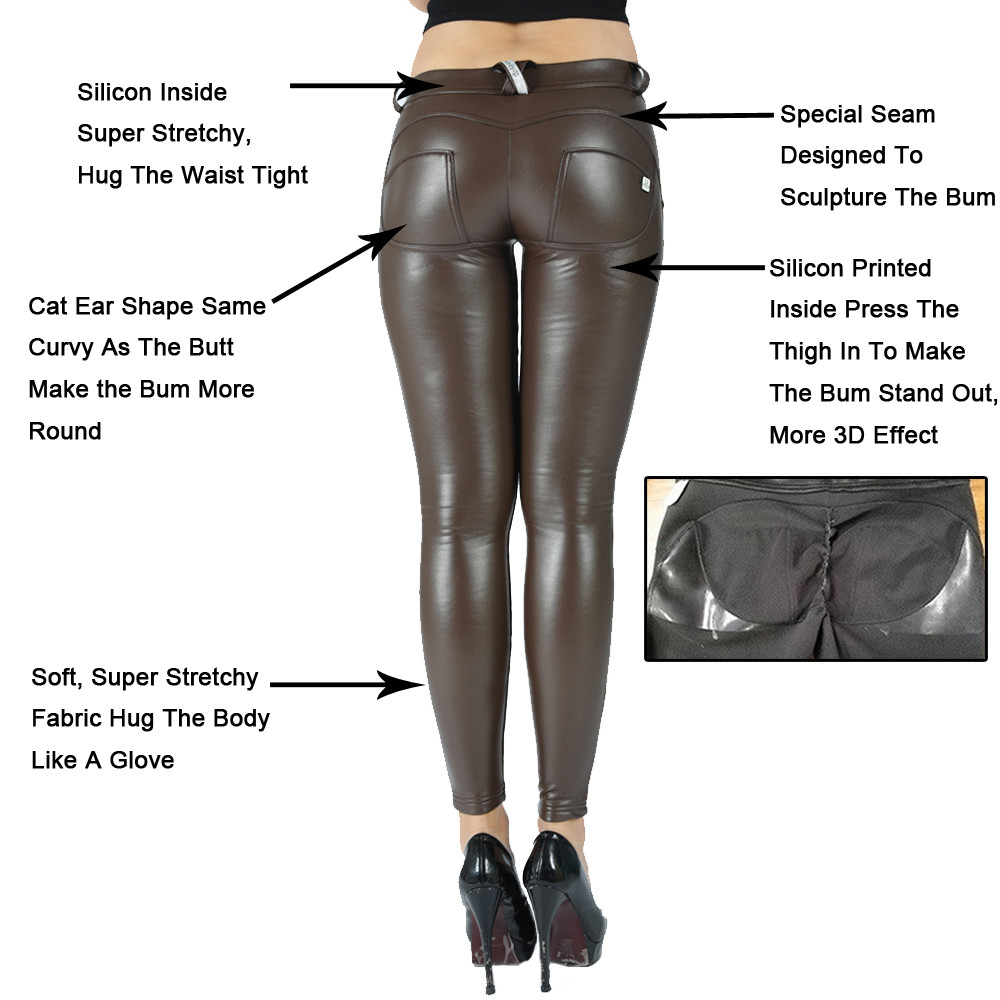 Ladies Fitness Middle Waist Push Up Leather Leggings