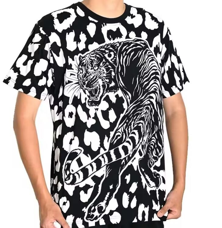 New Design Fashion Leopard Pattern All Over Sublimation T Shirt Crew Neck Casual