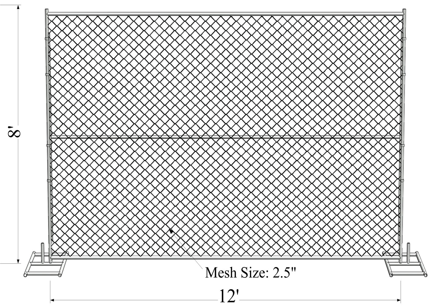 4'x10' chain link fence construction fencing tubing 1⅜"(35mm) x16.5ga/1.50mm wall thick chain mesh 3"x3" x 11.5ga dia