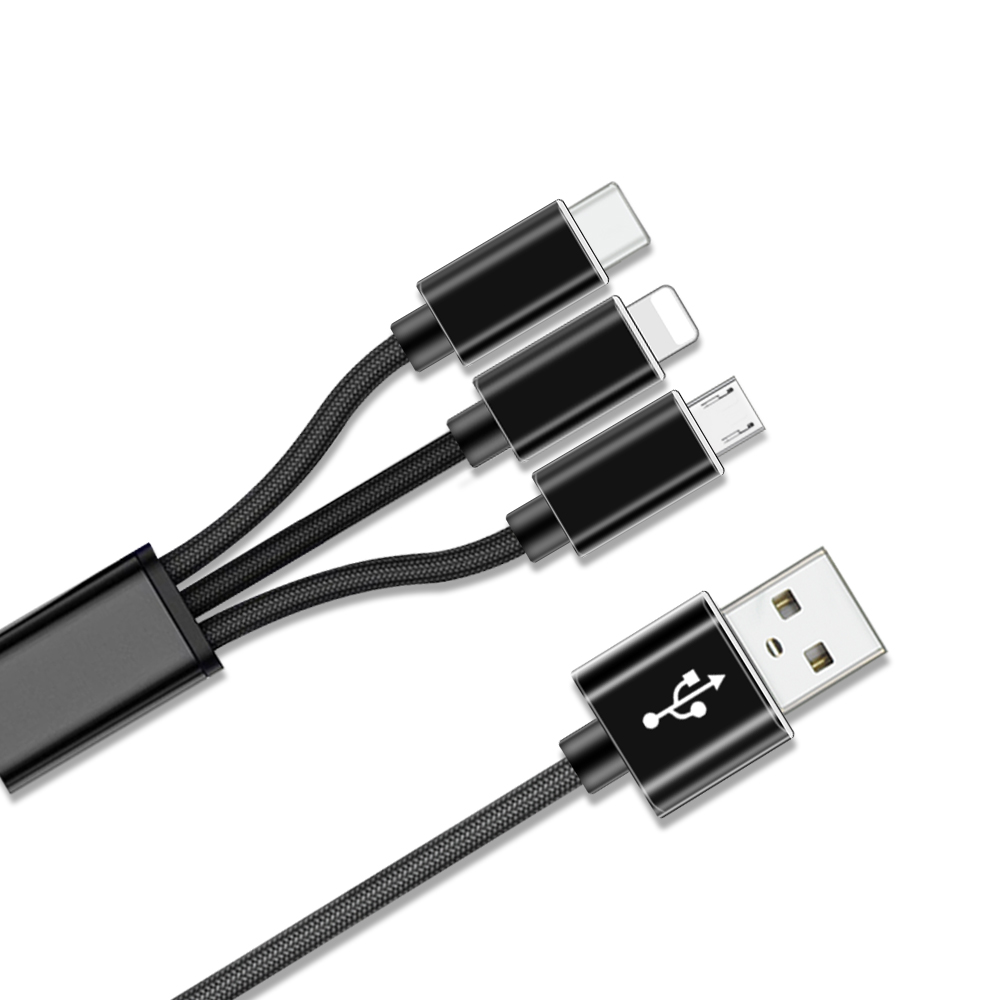 Cloth Braided 3 In 1 USB Charging Cable / Phone 8 Pin Type C Micro USB Cable