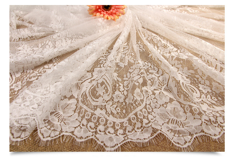 Garment Accessories Ivory Eyelash Fancy Lace Chantilly Bridal Dress Fabric in Ivory Black double color Stock