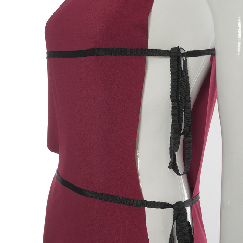 Women's Stitching Lace Up One Piece Dress Long Party Wear